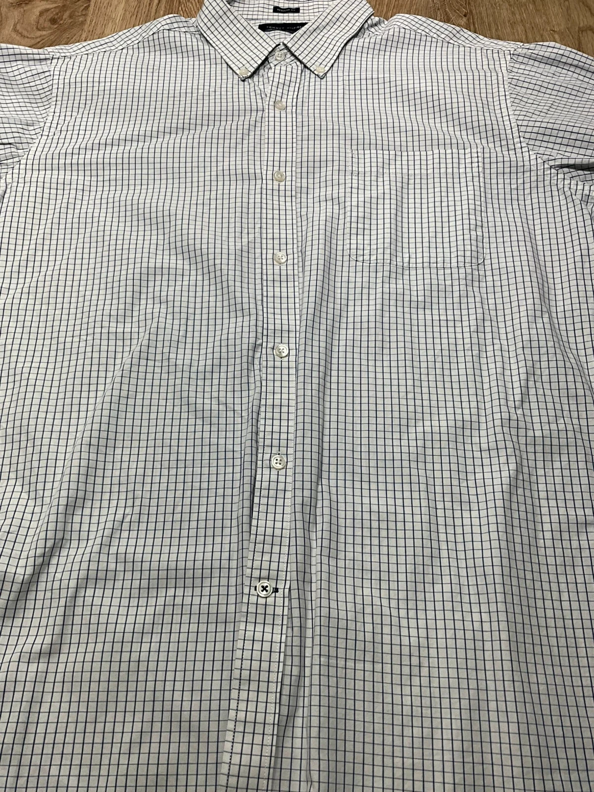Chemise Tommy Hilfiger Regular Fit XL Chic 100% Coton Carreaux Blanc Bleu Marine – photo 3